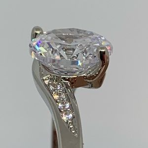 SOLITAIRE White sapphire two prong silver ring